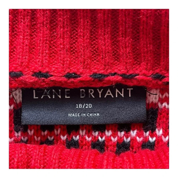 Lane Bryant Classic Long Sleeve Cowlneck‎ Sweater Red White Women Plus Size 2X - Picture 6 of 9
